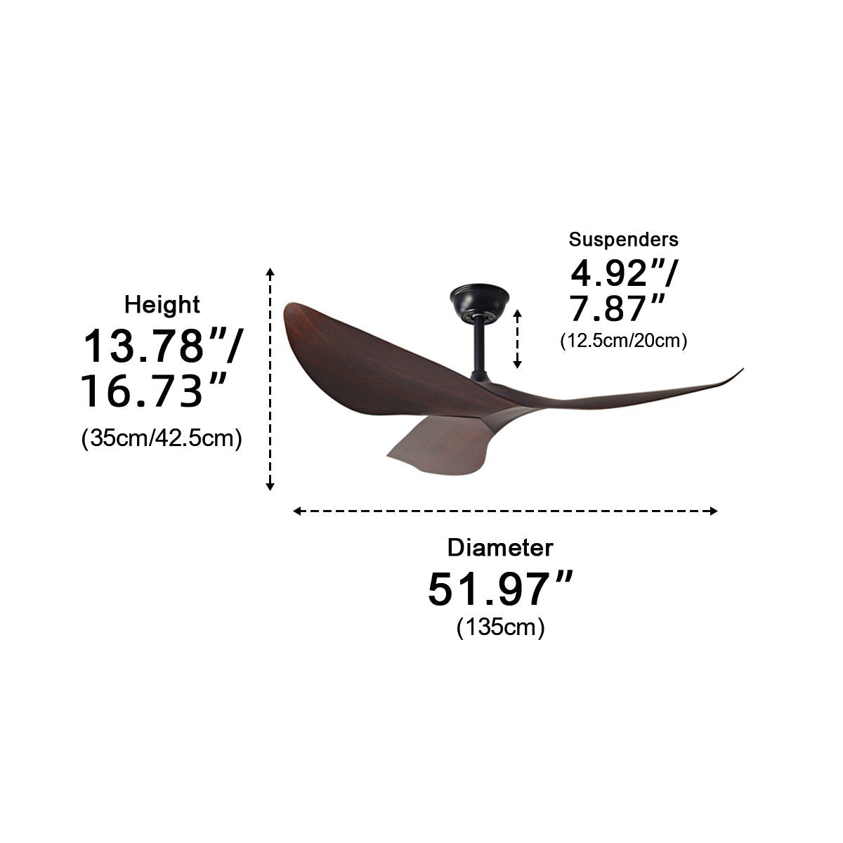 Ceiling Fan ABS 132.0 cm Black Quiet Bedroom Living Room Remote Control Modern Reversible DC Motor | Thomler