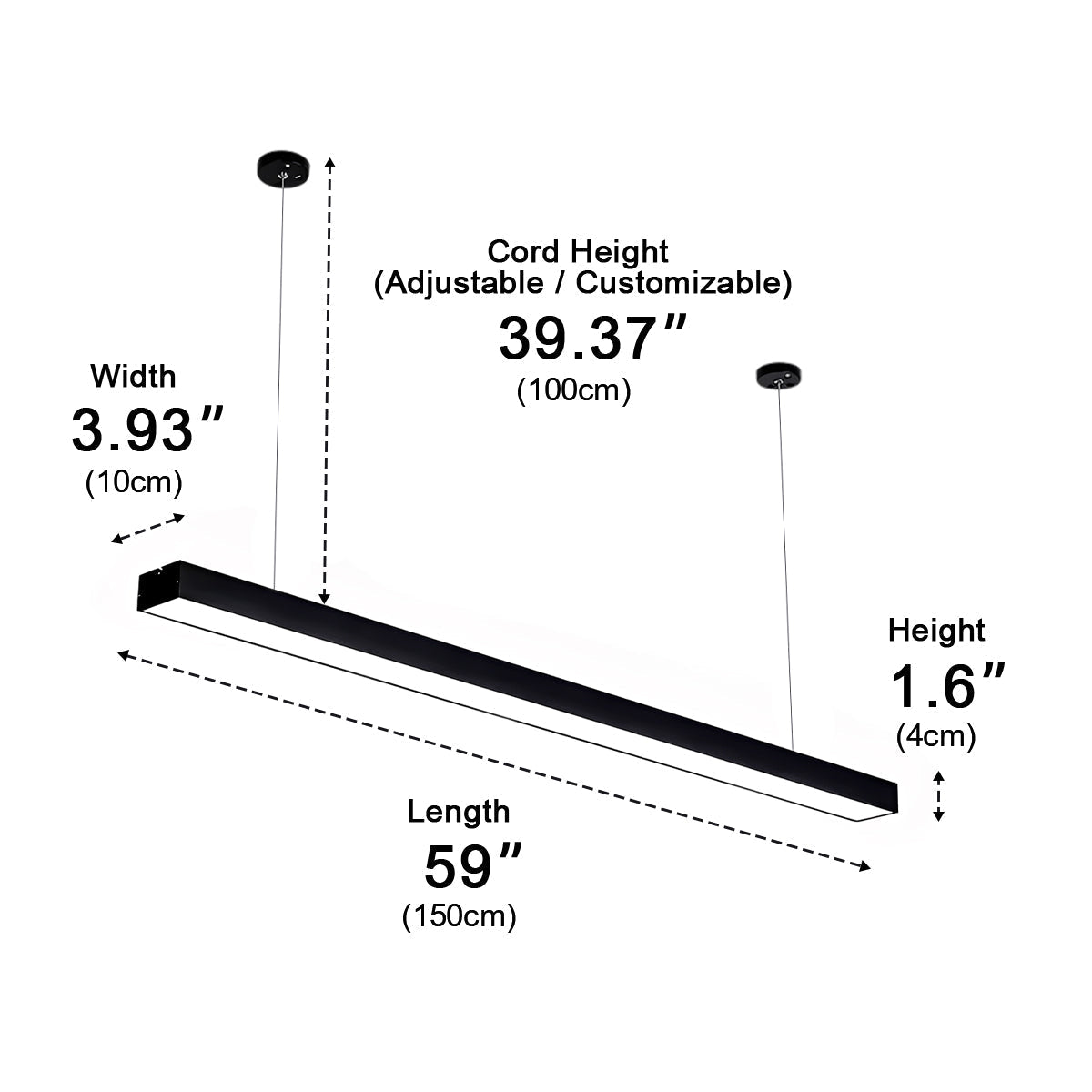 Aluminum Linear Panel LED Fixture Hardwired Flush Mount Ceiling Light for Office Workspace Commercial Black 16W 24W 36W 48W | Thomler
