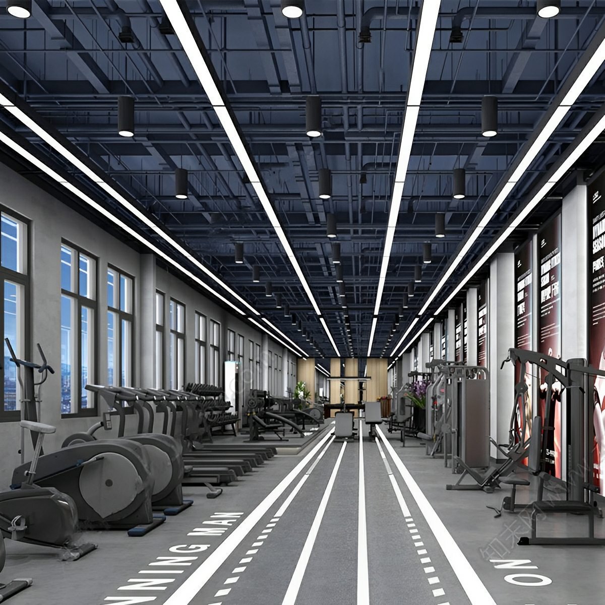 Ceiling Light Aluminium LED 150.0 cm Black Office Gym Linear Hanging Strip Fixture Modern Commercial Lighting | Thomler