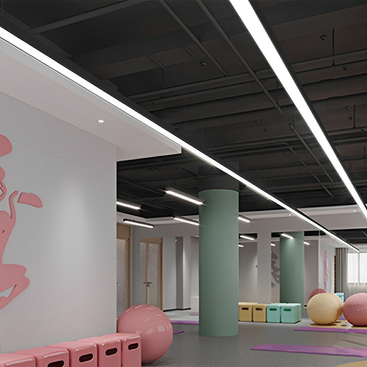 Ceiling Light Aluminium LED 150.0 cm Black Office Gym Linear Hanging Strip Fixture Modern Commercial Lighting | Thomler