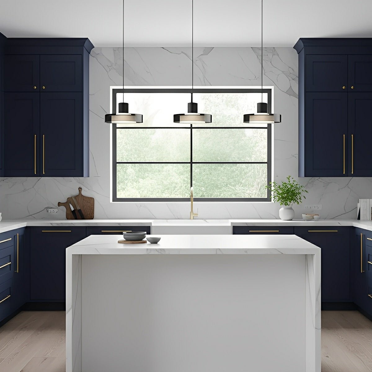 Pendant Light Glass 80.0 cm Black Kitchen Island Dimmable Dining Room Hanging Ceiling Lamp | Thomler