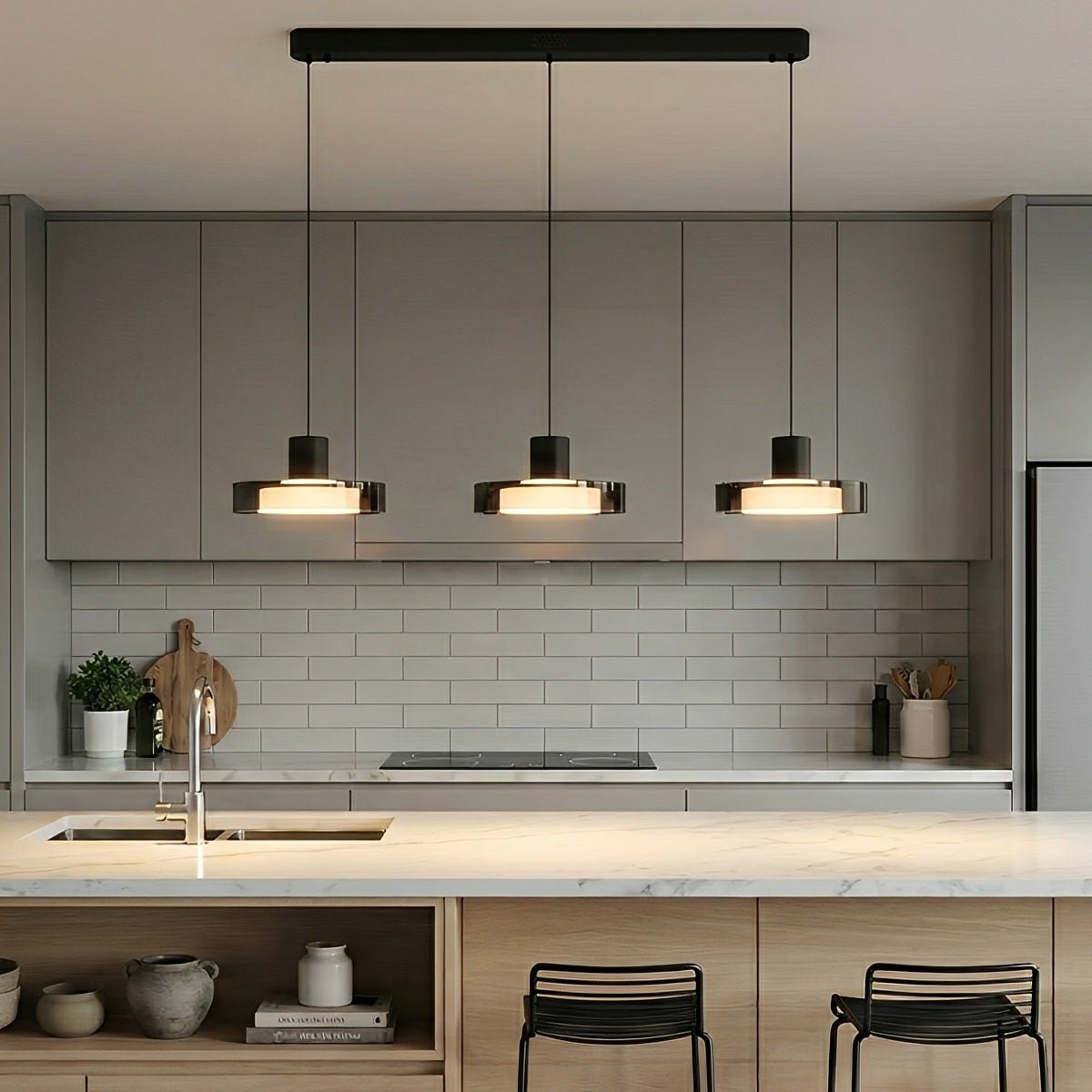 Pendant Light Glass 80.0 cm Black Kitchen Island Dimmable Dining Room Hanging Ceiling Lamp | Thomler