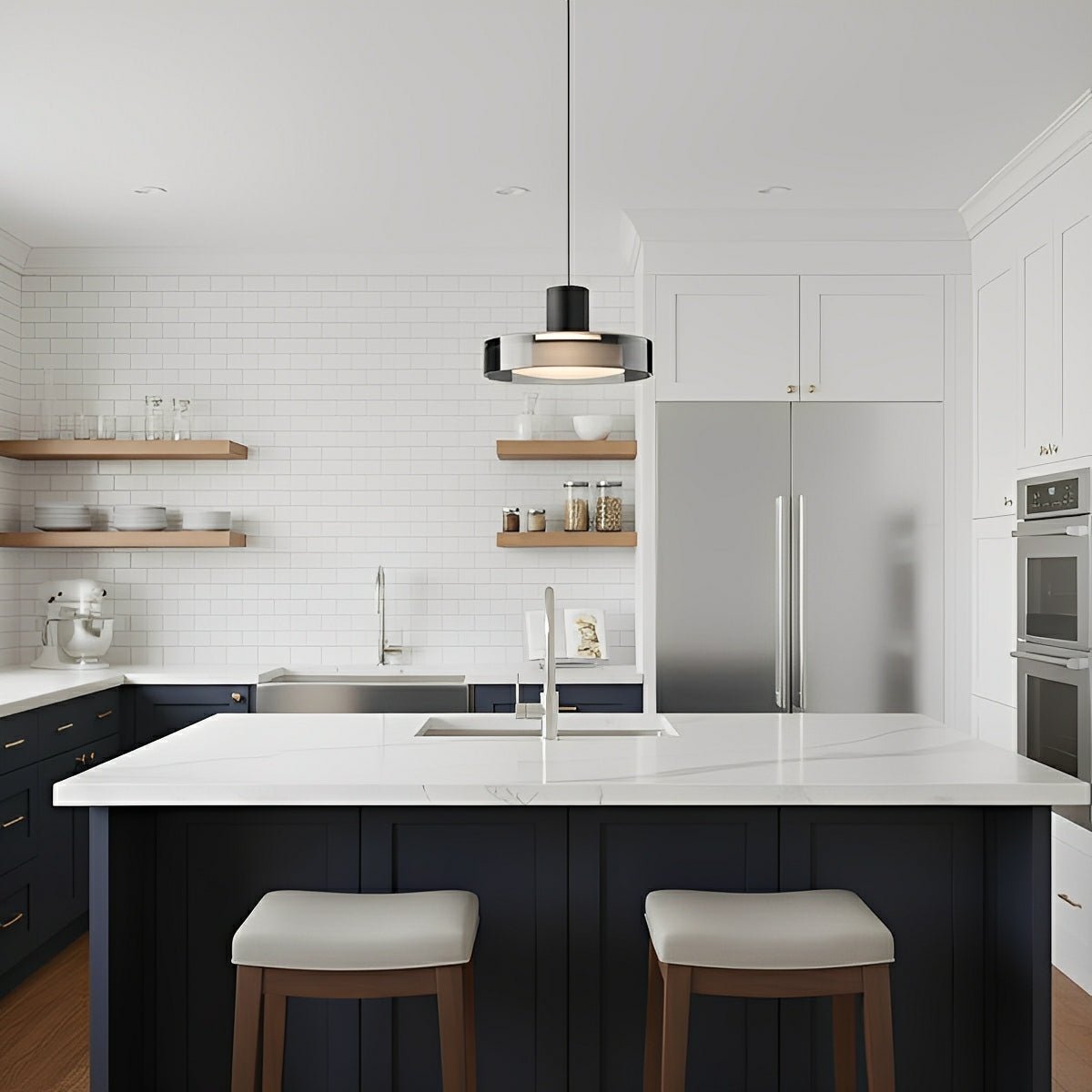 Pendant Light Glass 80.0 cm Black Kitchen Island Dimmable Dining Room Hanging Ceiling Lamp | Thomler