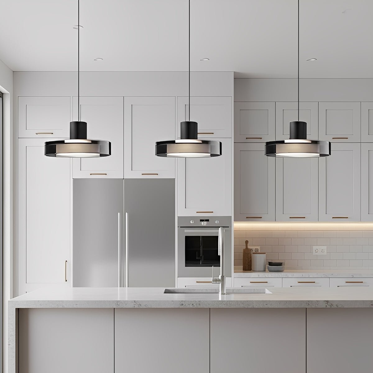 Pendant Light Glass 80.0 cm Black Kitchen Island Dimmable Dining Room Hanging Ceiling Lamp | Thomler