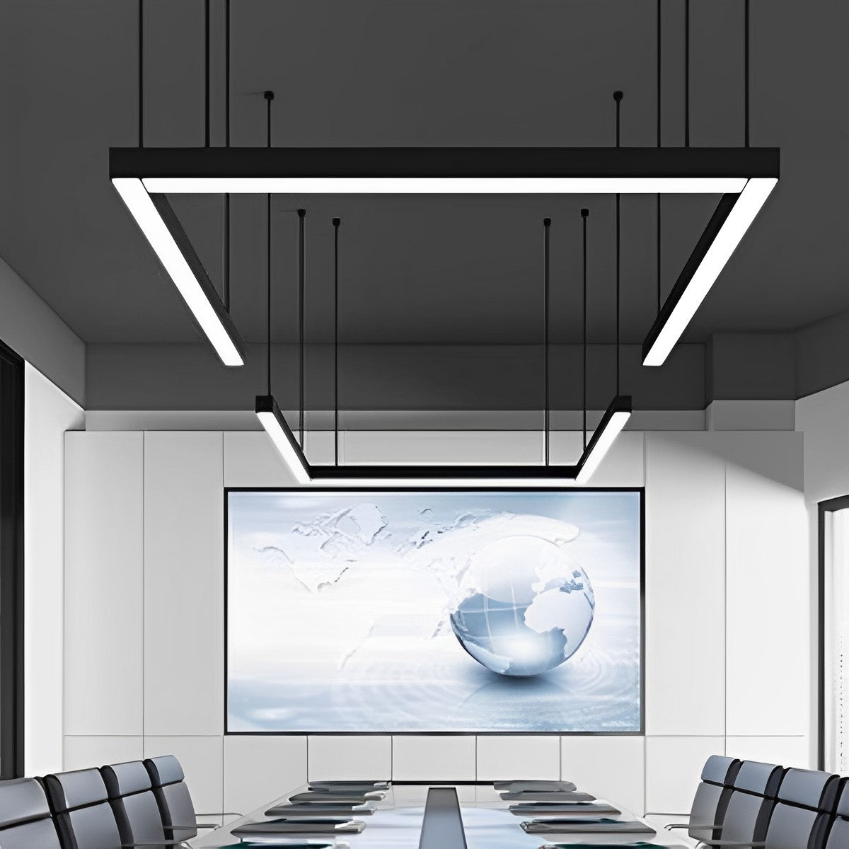 Pendant Light Aluminium LED 200.0 cm Black Office Meeting Room Linear Hanging Ceiling Light Minimalist Kitchen Island Fixture | Thomler