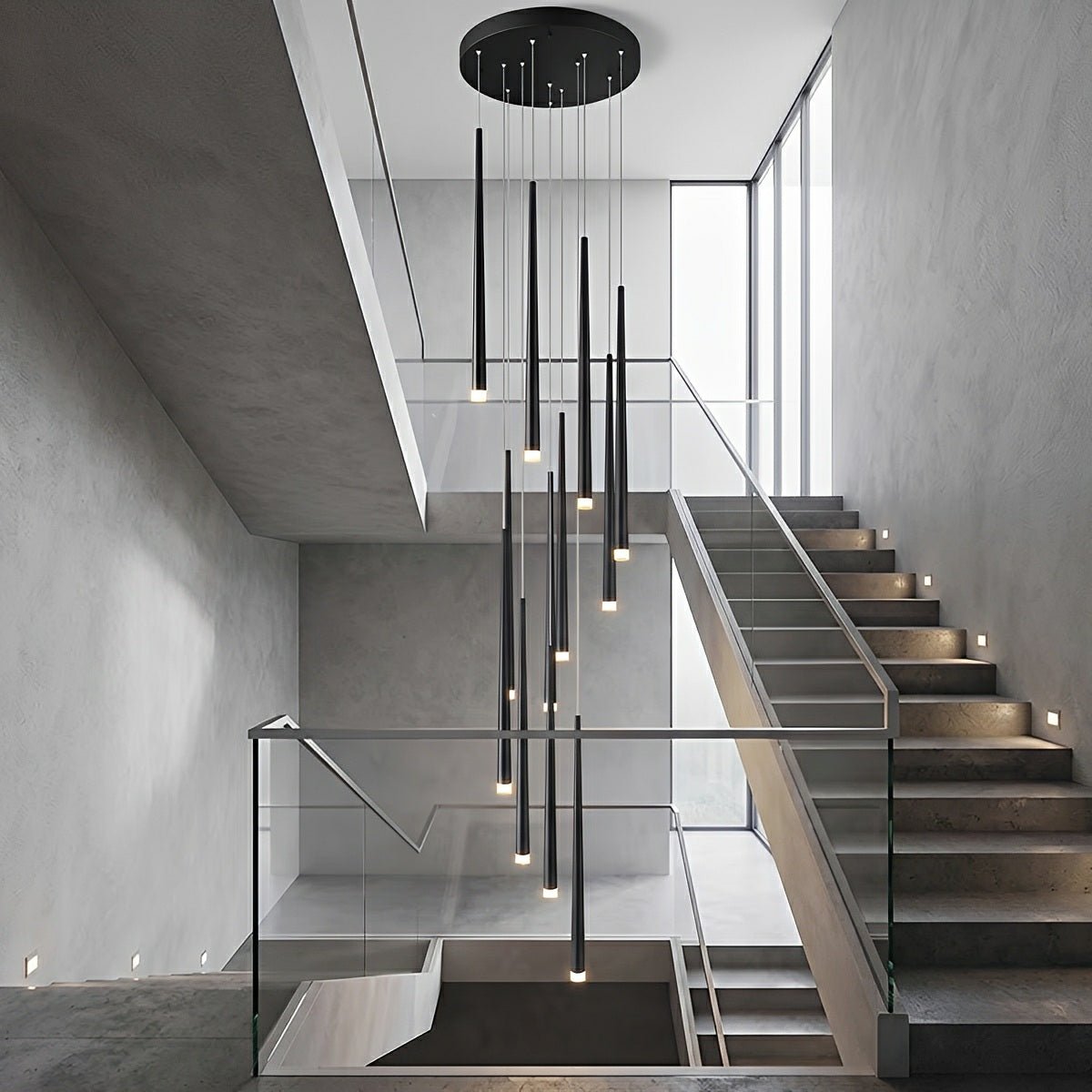 Cascading Tube Pendant Light for Staircase & High Ceilings – Dimmable LED Multi-Drop Foyer Chandelier | Thomler