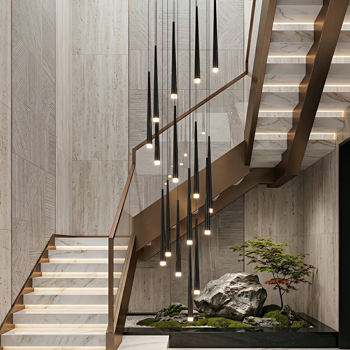 Cascading Tube Pendant Light for Staircase & High Ceilings – Dimmable LED Multi-Drop Foyer Chandelier | Thomler