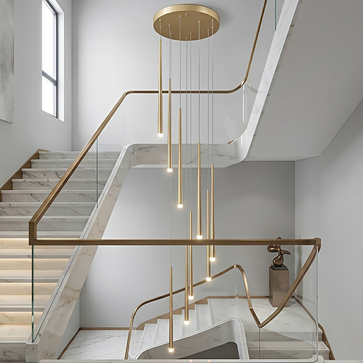 Cascading Tube Pendant Light for Staircase & High Ceilings – Dimmable LED Multi-Drop Foyer Chandelier | Thomler