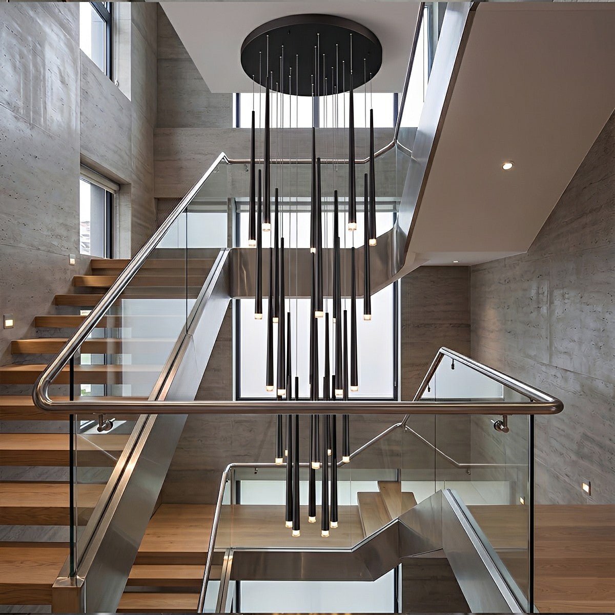 Cascading Tube Pendant Light for Staircase & High Ceilings – Dimmable LED Multi-Drop Foyer Chandelier | Thomler