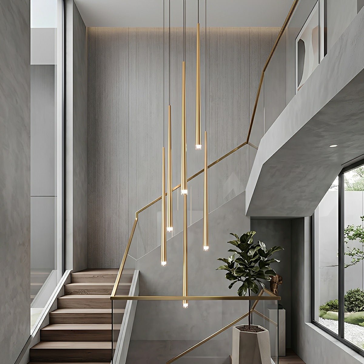 Cascading Tube Pendant Light for Staircase & High Ceilings – Dimmable LED Multi-Drop Foyer Chandelier | Thomler