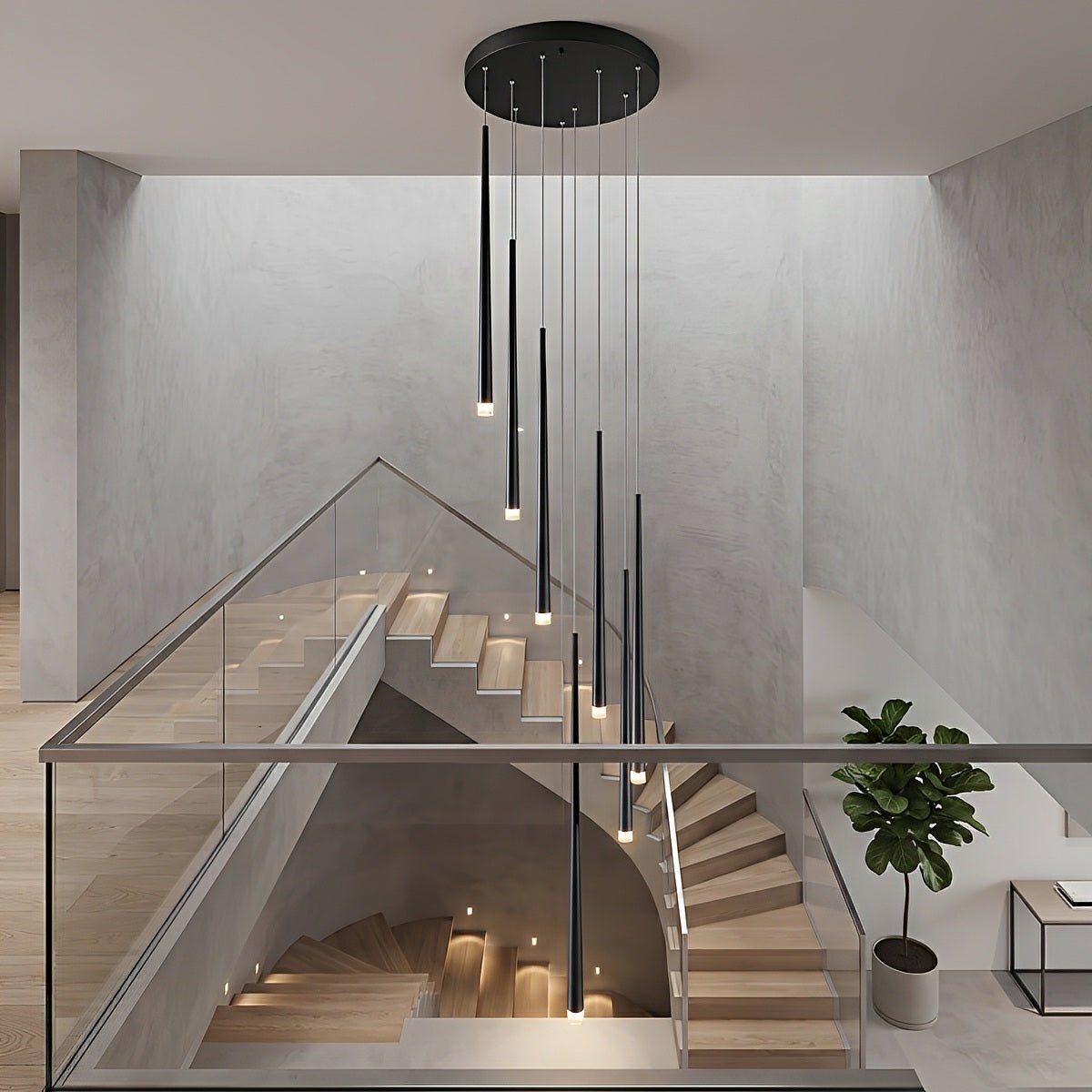 Cascading Tube Pendant Light for Staircase & High Ceilings – Dimmable LED Multi-Drop Foyer Chandelier | Thomler