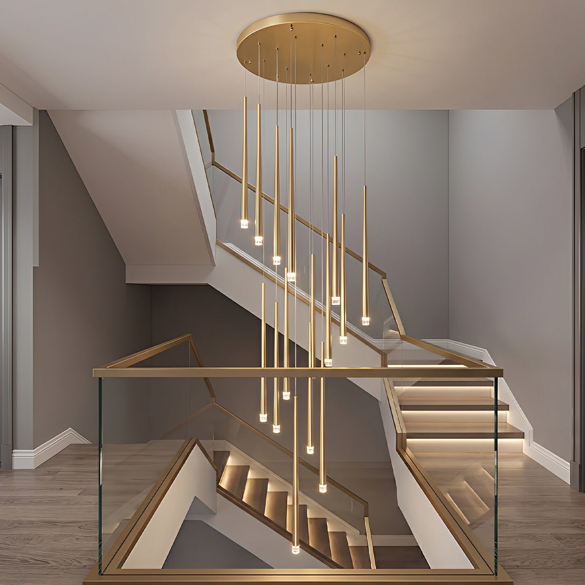 Cascading Tube Pendant Light for Staircase & High Ceilings – Dimmable LED Multi-Drop Foyer Chandelier | Thomler