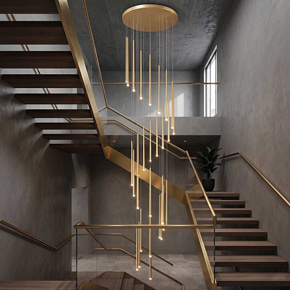 Cascading Tube Pendant Light for Staircase & High Ceilings – Dimmable LED Multi-Drop Foyer Chandelier | Thomler