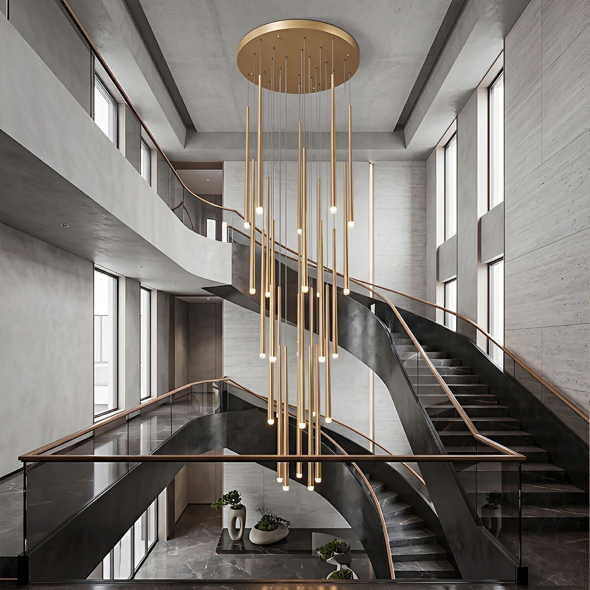 Cascading Tube Pendant Light for Staircase & High Ceilings – Dimmable LED Multi-Drop Foyer Chandelier | Thomler