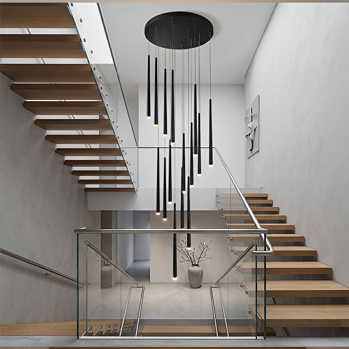 Cascading Tube Pendant Light for Staircase & High Ceilings – Dimmable LED Multi-Drop Foyer Chandelier | Thomler
