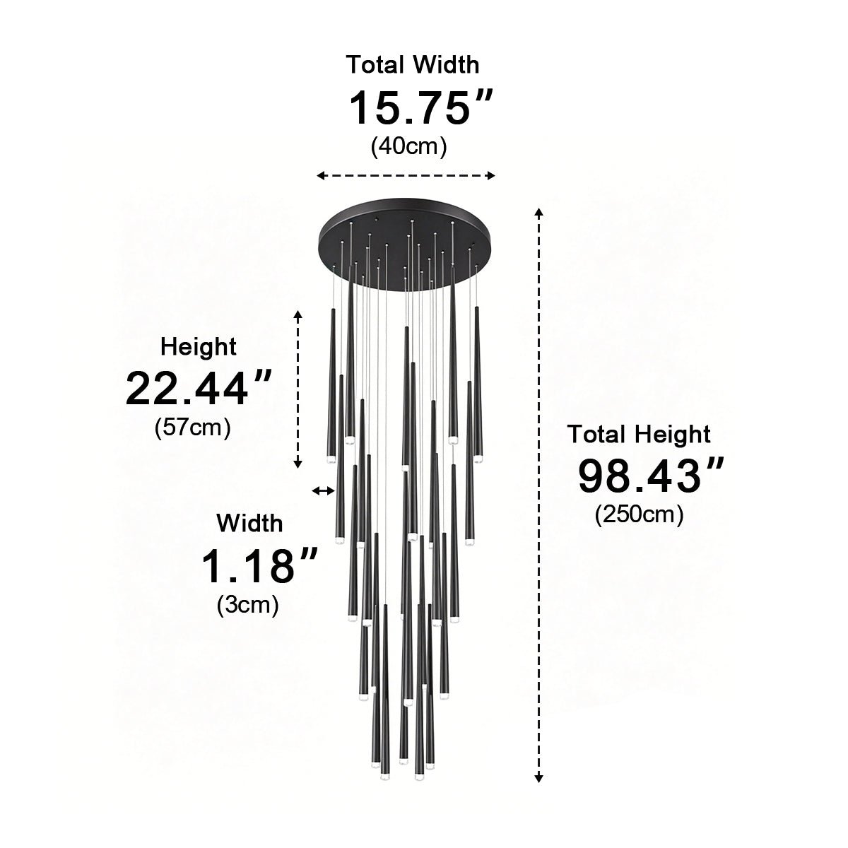 Cascading Tube Pendant Light for Staircase & High Ceilings – Dimmable LED Multi-Drop Foyer Chandelier | Thomler