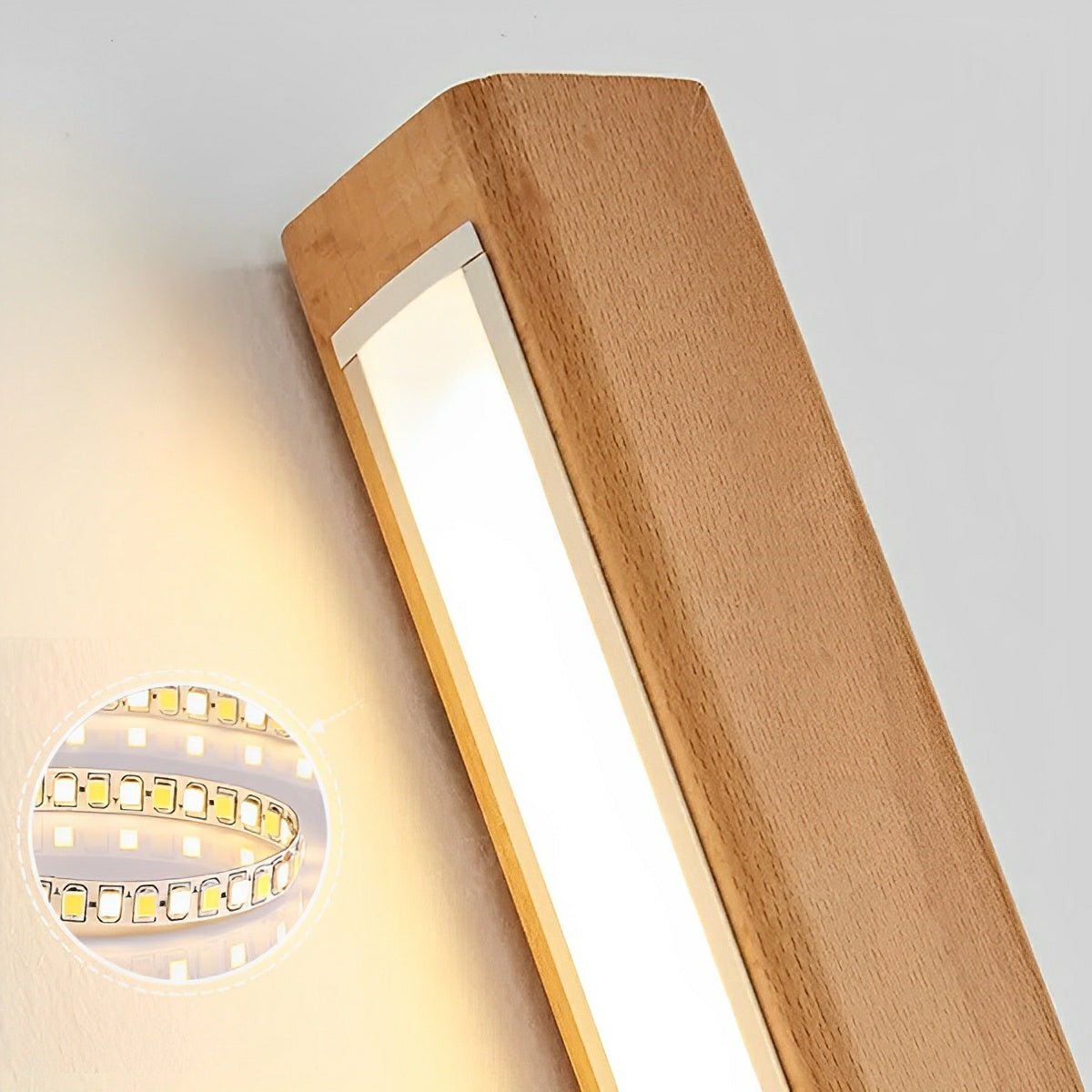 Linear LED Wall Light – Adjustable Bidirectional Beam for Hallways Bedrooms Living Rooms – Natural Wood Finish with Acrylic Diffuser | Thomler