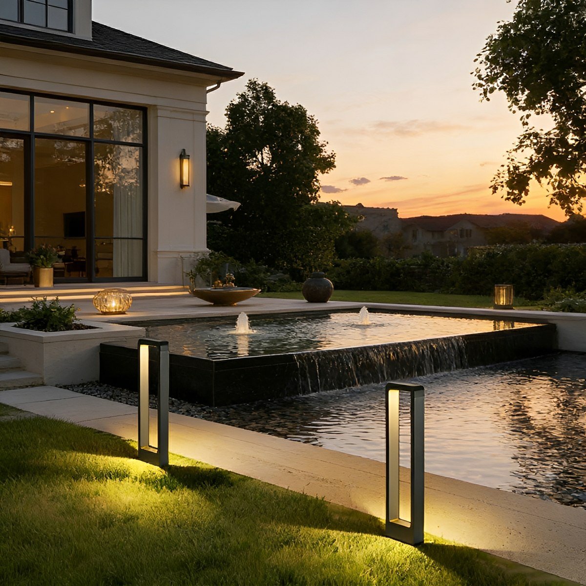 Slim Vertical Pathway Post Lamp with Glass Panels for Lawns & Driveways – Weatherproof LED Stake Fixture | Thomler