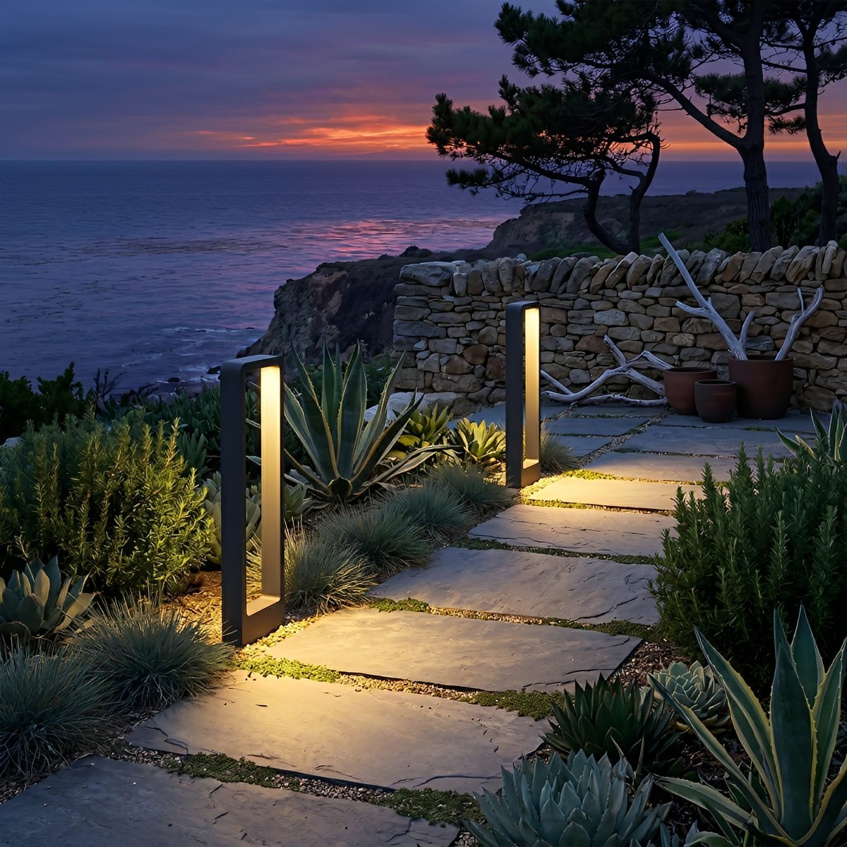 Slim Vertical Pathway Post Lamp with Glass Panels for Lawns & Driveways – Weatherproof LED Stake Fixture | Thomler