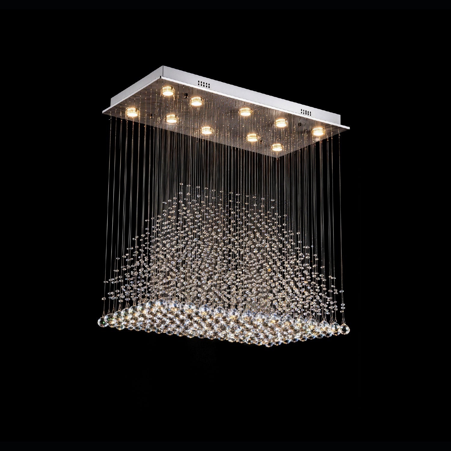 Rectangular Crystal Chandelier with Pyramid Design, 10-Light Stainless Steel Hanging Fixture for Dining Room, Kitchen Island & Living Room | Thomler