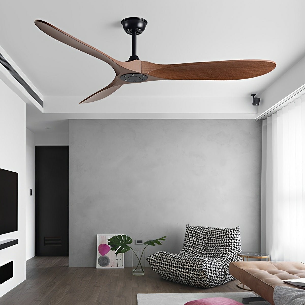 Quiet DC Ceiling Fan with Remote & Wall Switch – 6 Speed Reversible for Living Room Bedroom Dining Room – Low Profile Modern Design | Thomler