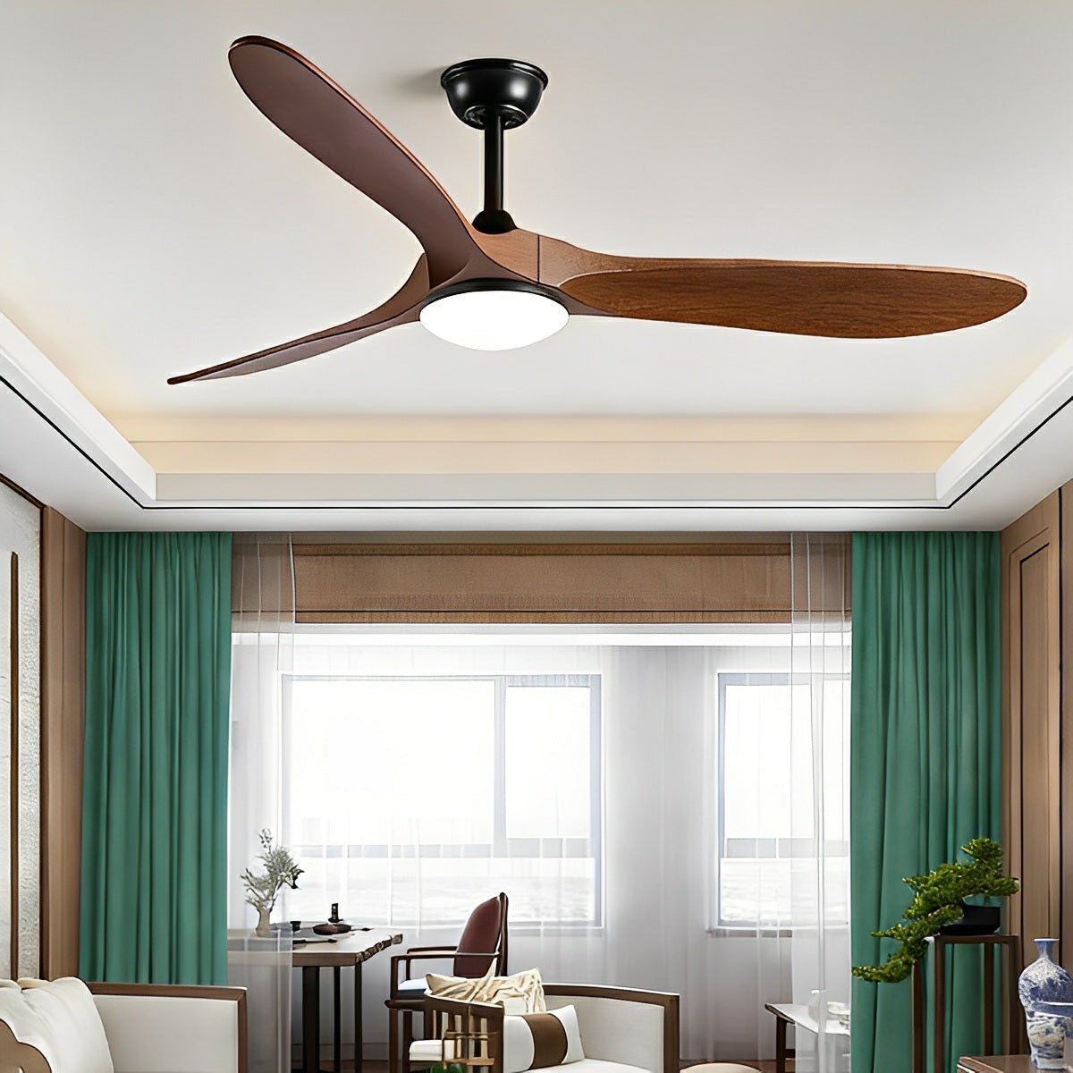 Reversible DC Ceiling Fan with LED Light & Remote – 6-Speed Airflow for Year-Round Living Room, Bedroom & Dining Room Comfort | Thomler
