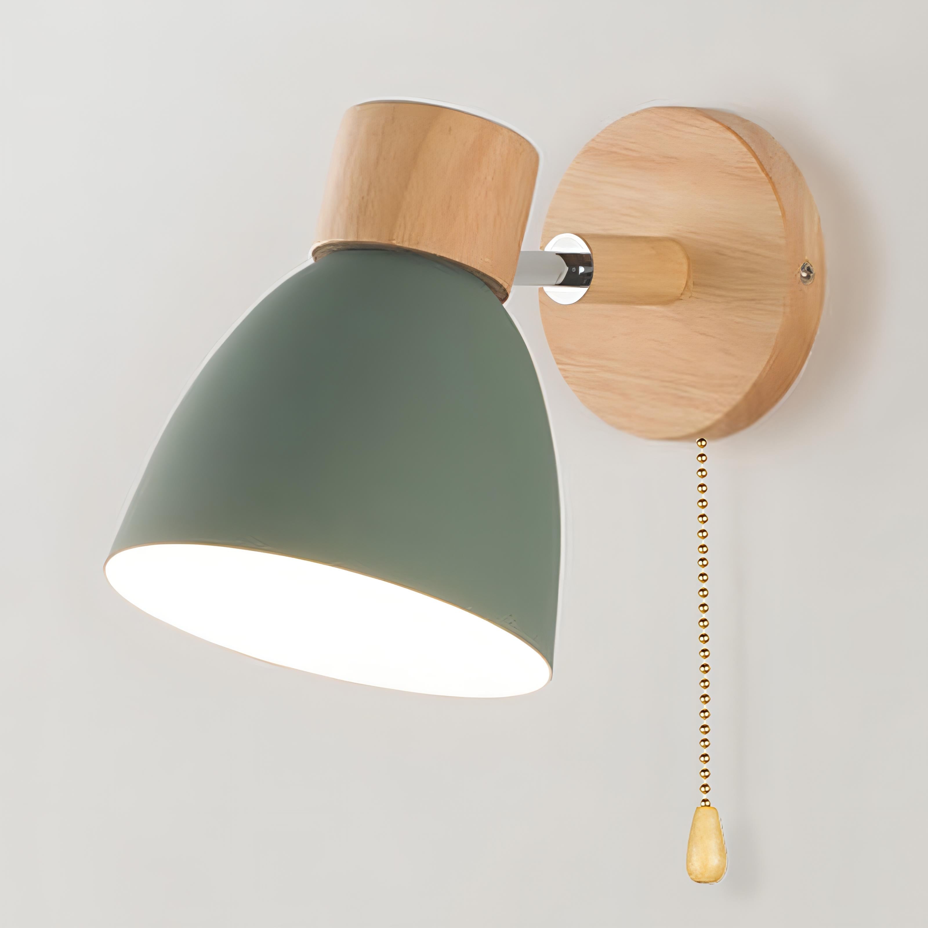Wood & Metal Wall Sconce with Pull Chain for Bedroom, Living Room, Hallway — Simple Warm-Tone Accent Light | Thomler