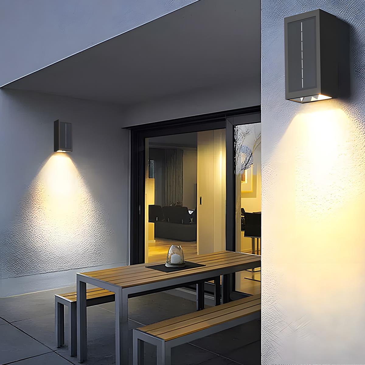 Wall Light Aluminium 6W Black Outdoor Garden Up Down Solar LED Waterproof Facade Lamp | Thomler