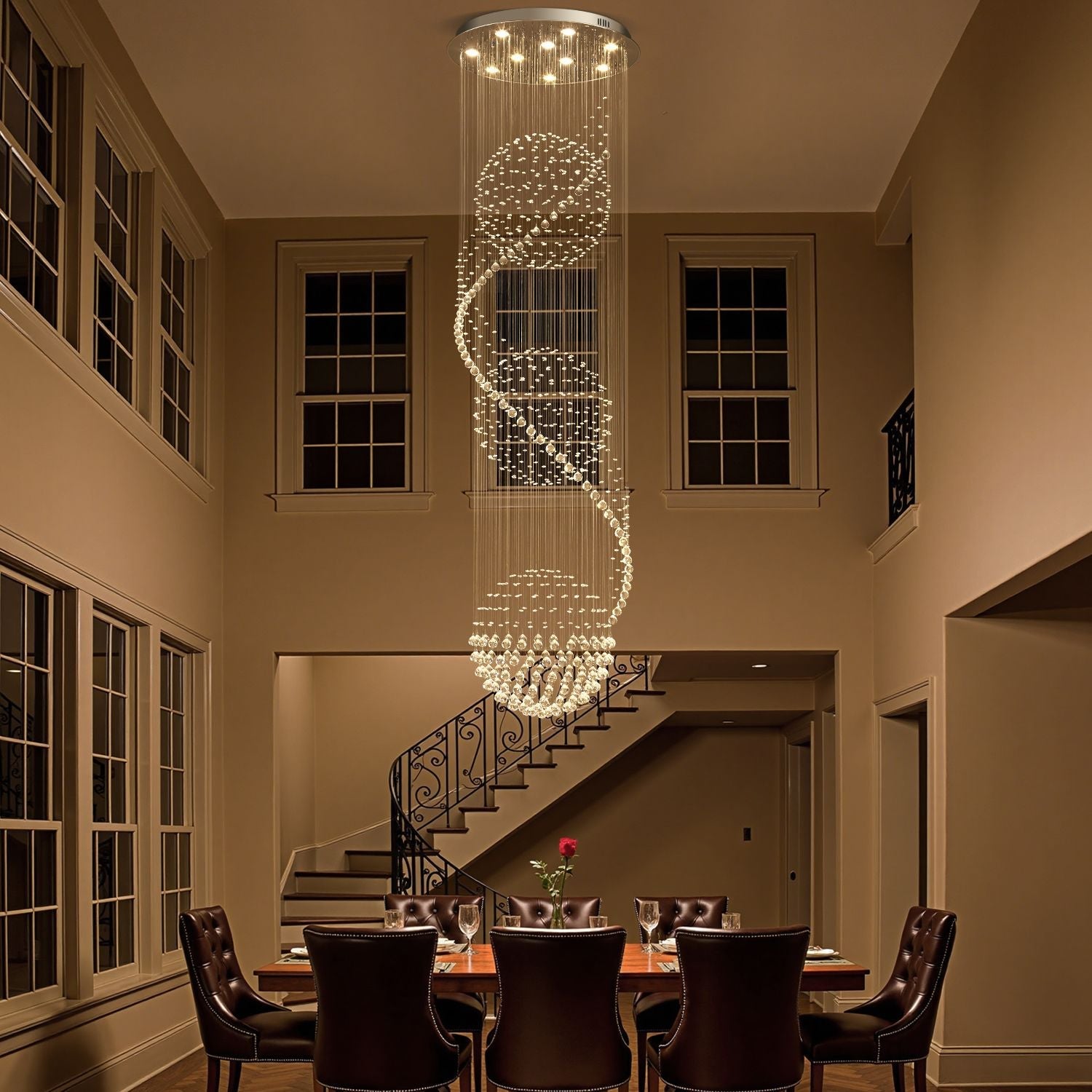 Spiral Crystal Raindrop Chandelier with Three Cascading Tiers for High Ceilings | Thomler