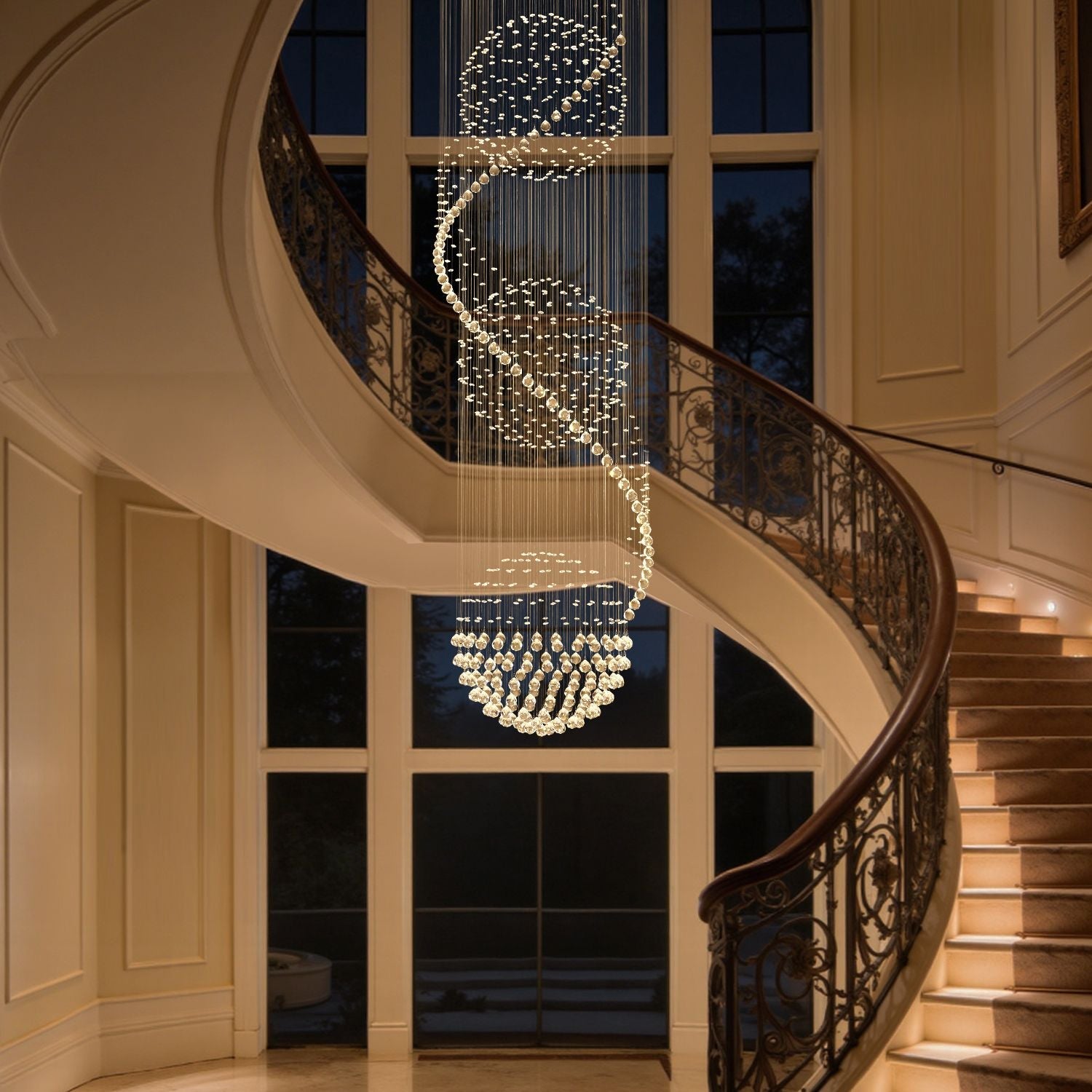Spiral Crystal Raindrop Chandelier with Three Cascading Tiers for High Ceilings | Thomler