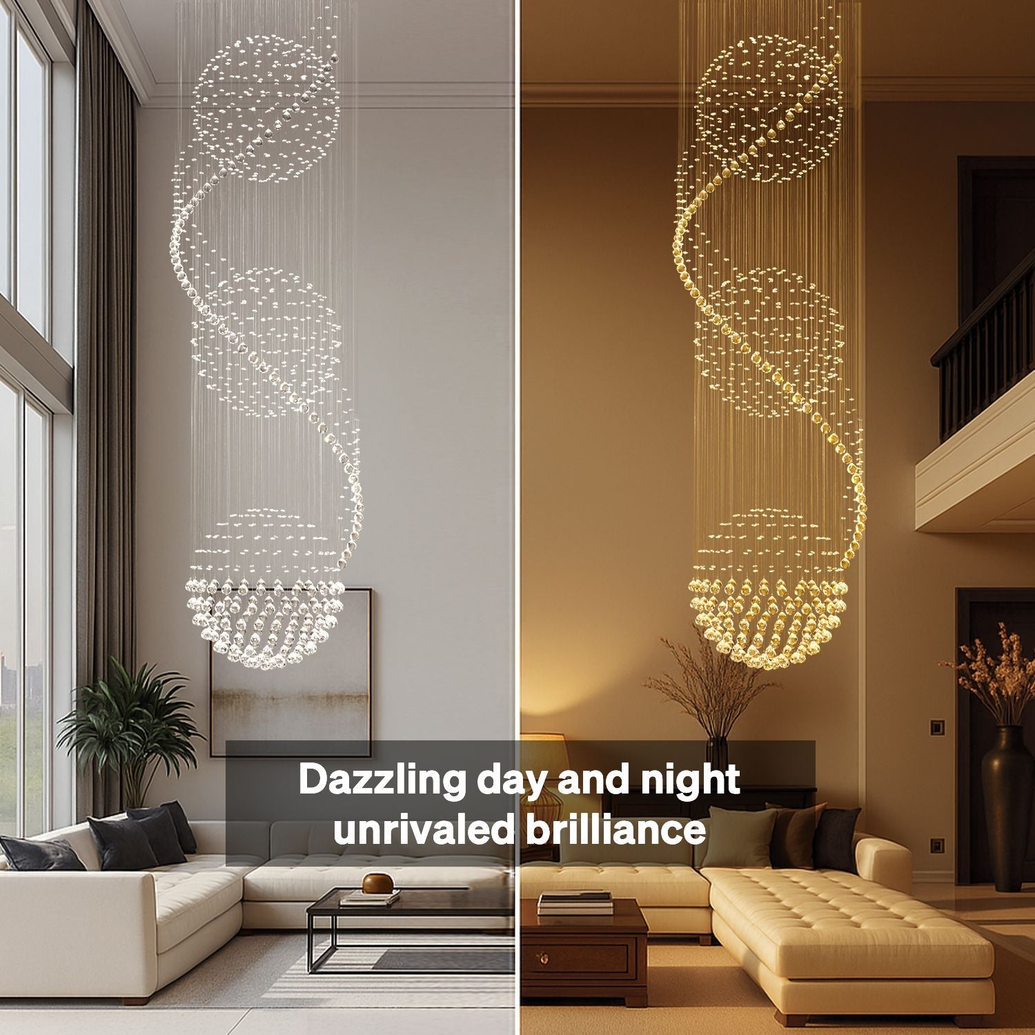 Spiral Crystal Raindrop Chandelier with Three Cascading Tiers for High Ceilings | Thomler