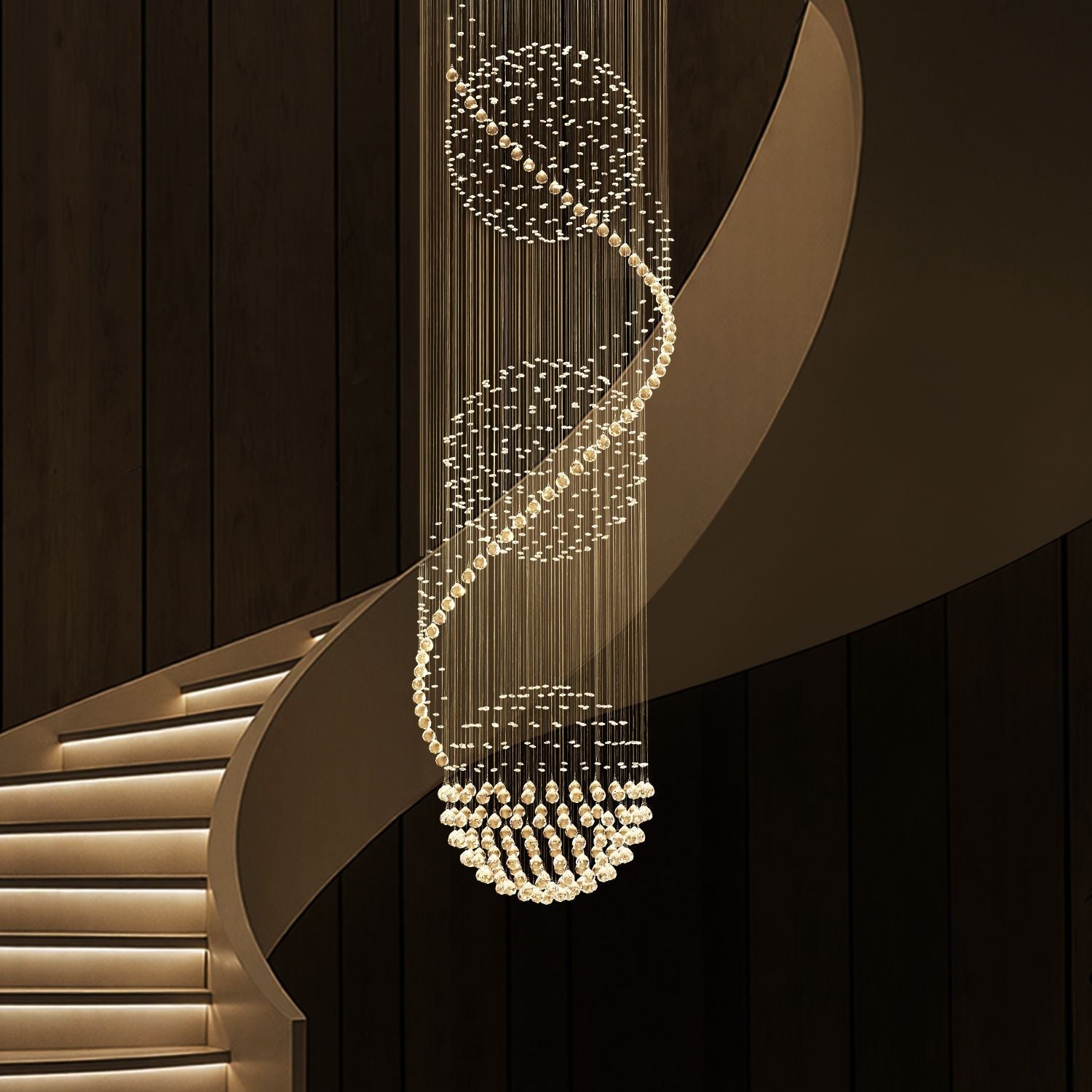 Spiral Crystal Raindrop Chandelier with Three Cascading Tiers for High Ceilings | Thomler