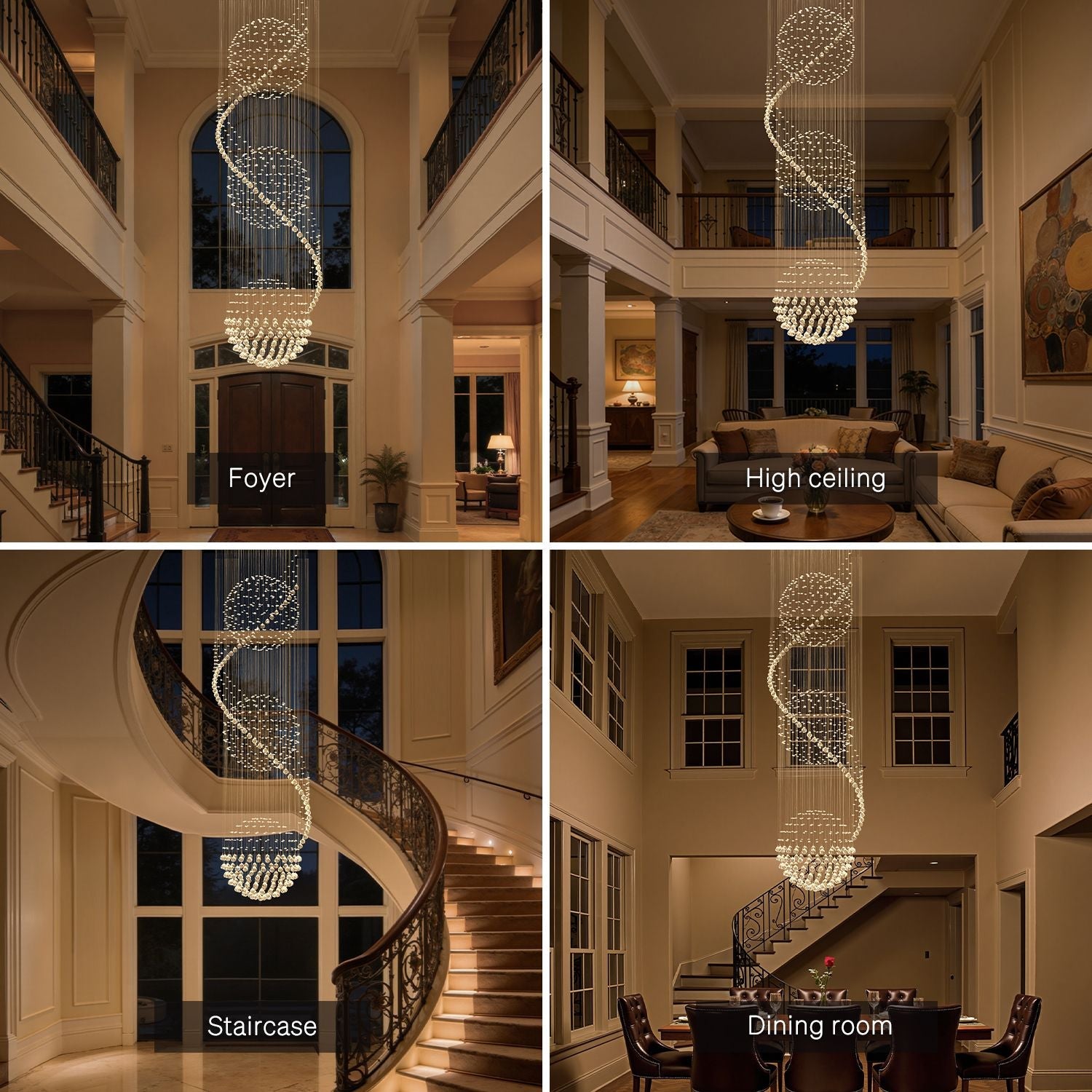 Spiral Crystal Raindrop Chandelier with Three Cascading Tiers for High Ceilings | Thomler