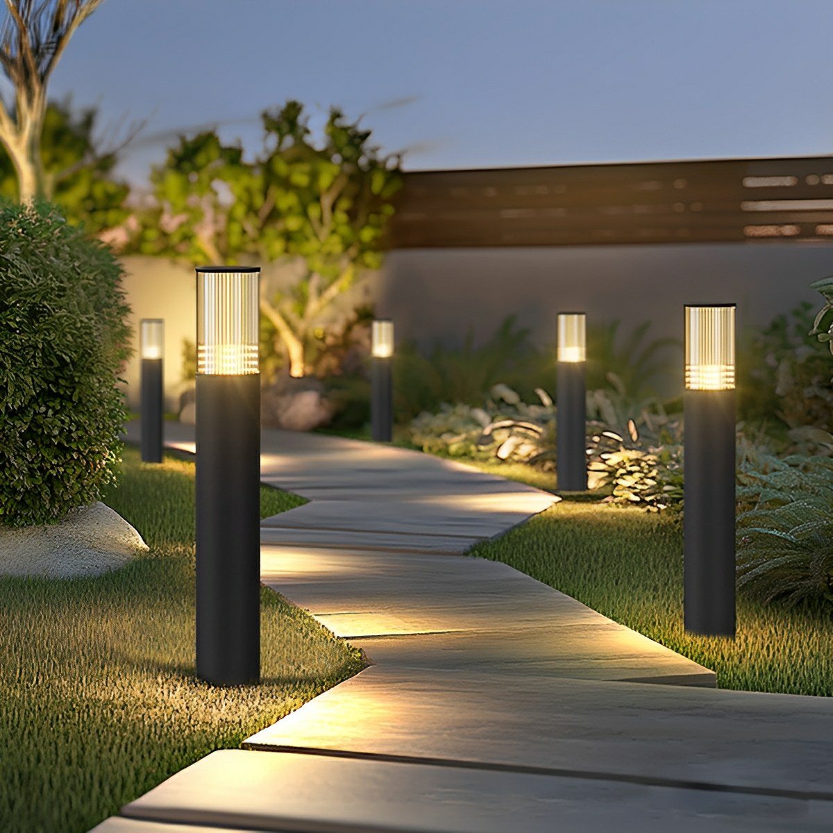 Black Aluminum LED Column Bollard for Pathway & Driveway Lighting – IP65 Weather Resistant, 3000K Glow, 7W Hardwired, for Garden Yard Villa | Thomler