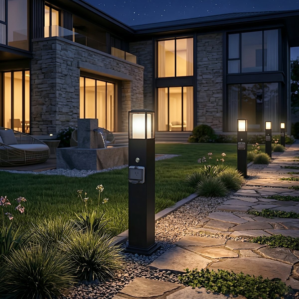 Dual-Purpose Bollard Stake Fixture with Integrated Power Socket for Yards & Gardens | Thomler