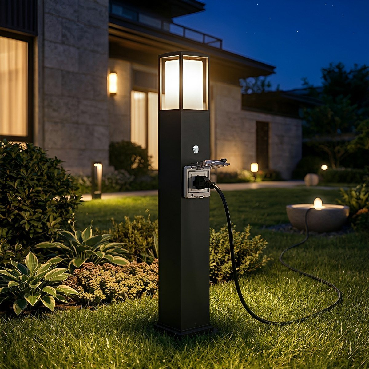 Dual-Purpose Bollard Stake Fixture with Integrated Power Socket for Yards & Gardens | Thomler