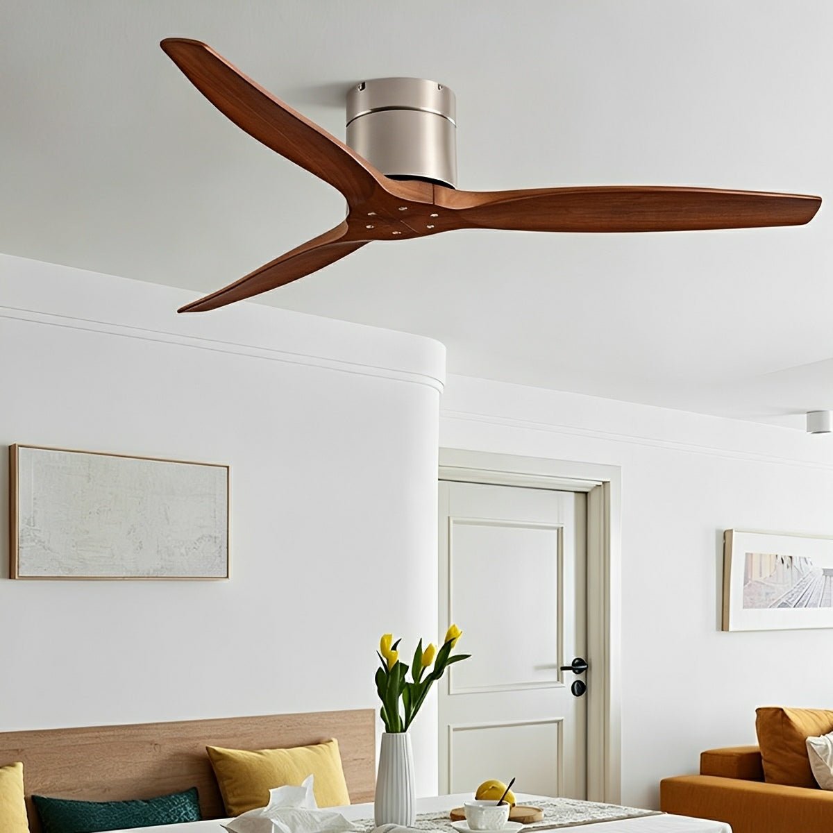 3-Blade Reversible DC Ceiling Fan with Remote & Wall Control – Whisper-Quiet Wood Design for Living Room, Bedroom & Dining | Thomler
