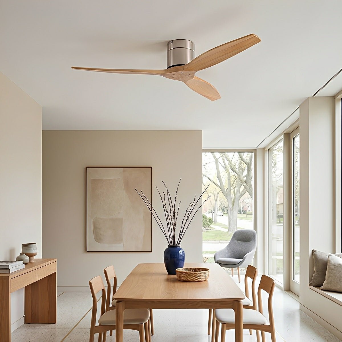 3-Blade Reversible DC Ceiling Fan with Remote & Wall Control – Whisper-Quiet Wood Design for Living Room, Bedroom & Dining | Thomler