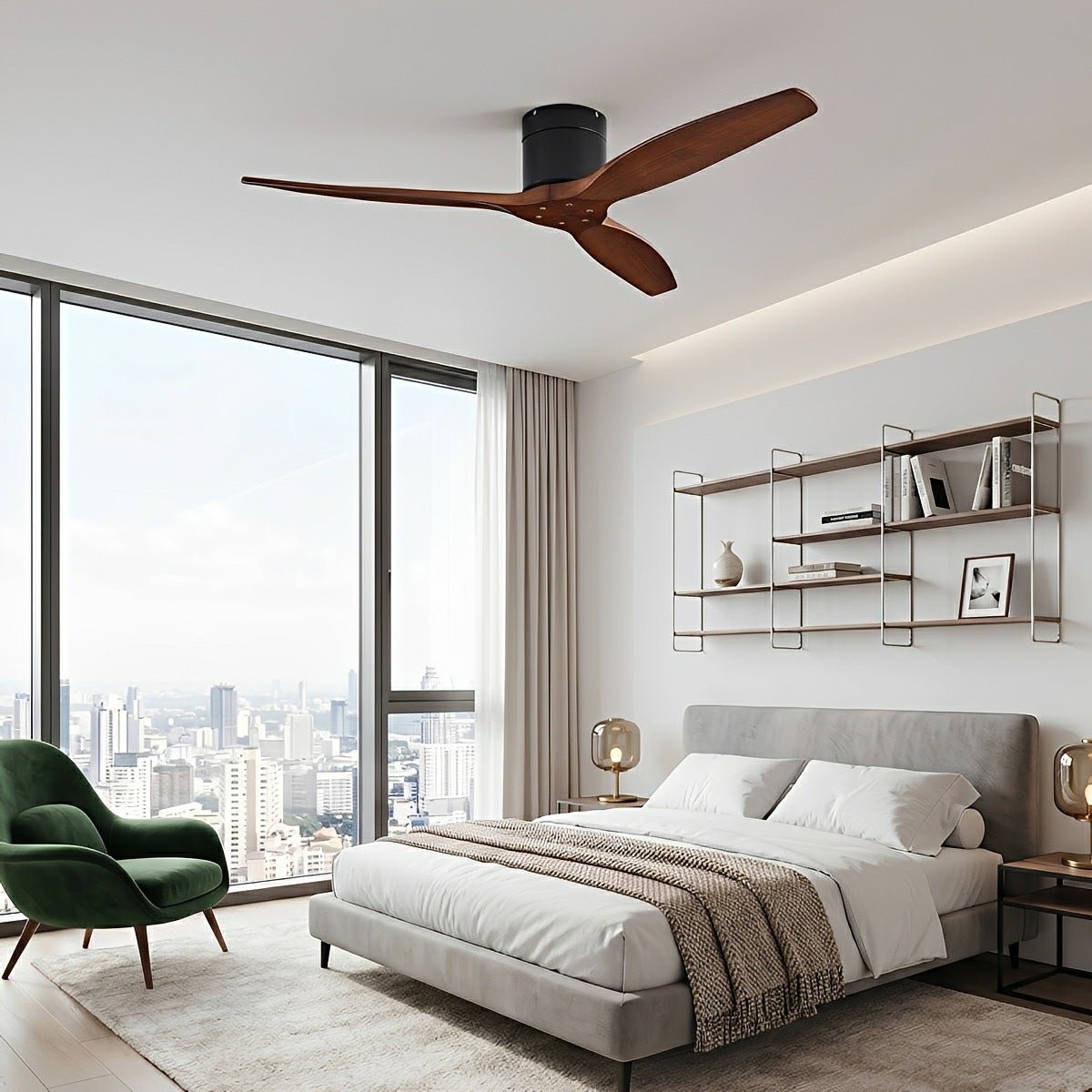 3-Blade Reversible DC Ceiling Fan with Remote & Wall Control – Whisper-Quiet Wood Design for Living Room, Bedroom & Dining | Thomler