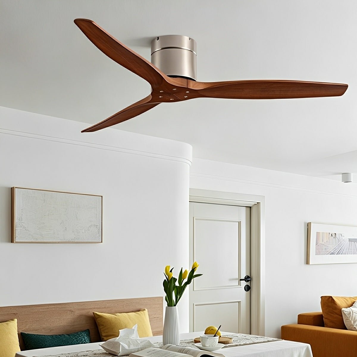 3-Blade Reversible DC Ceiling Fan with Remote & Wall Control – Whisper-Quiet Wood Design for Living Room, Bedroom & Dining | Thomler