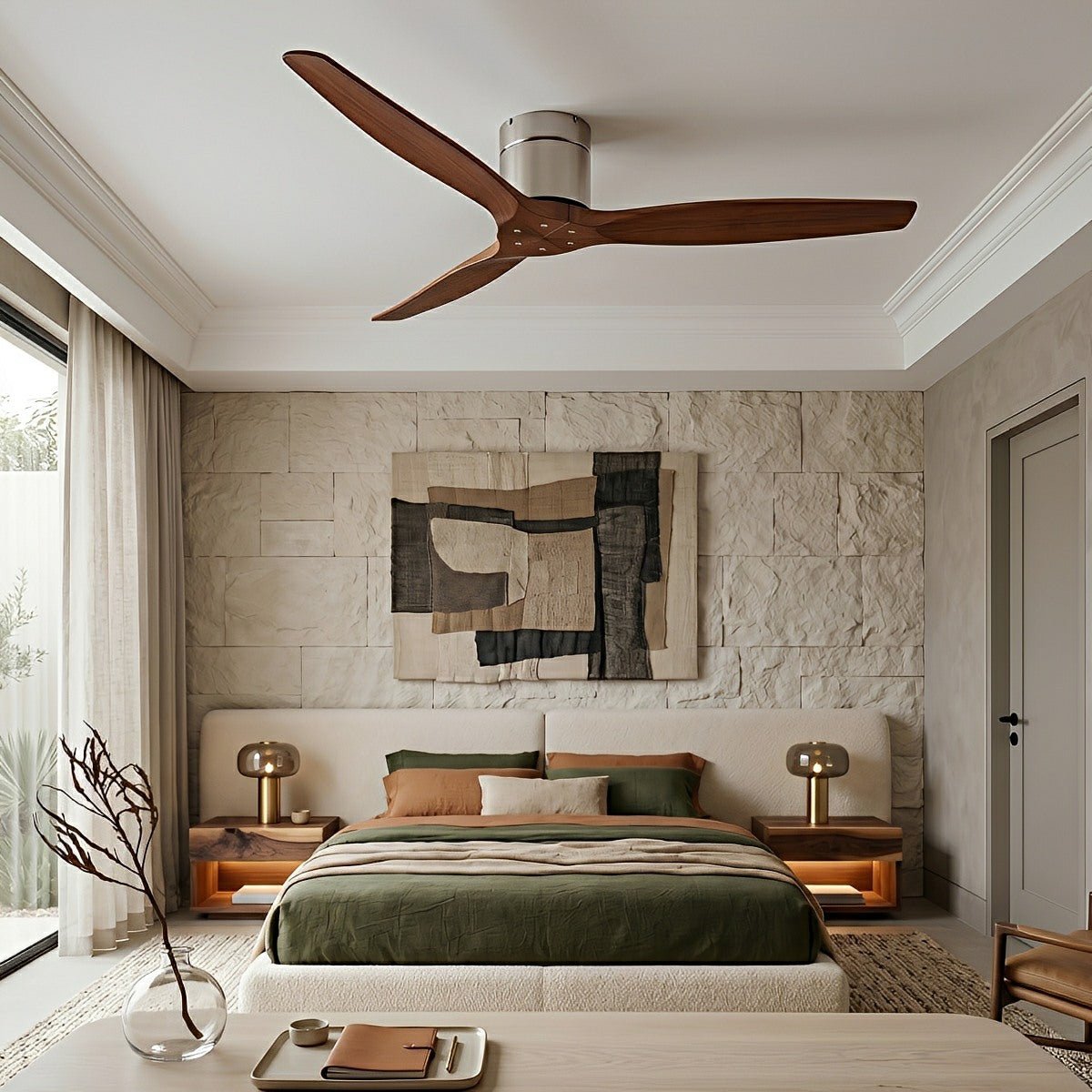 3-Blade Reversible DC Ceiling Fan with Remote & Wall Control – Whisper-Quiet Wood Design for Living Room, Bedroom & Dining | Thomler