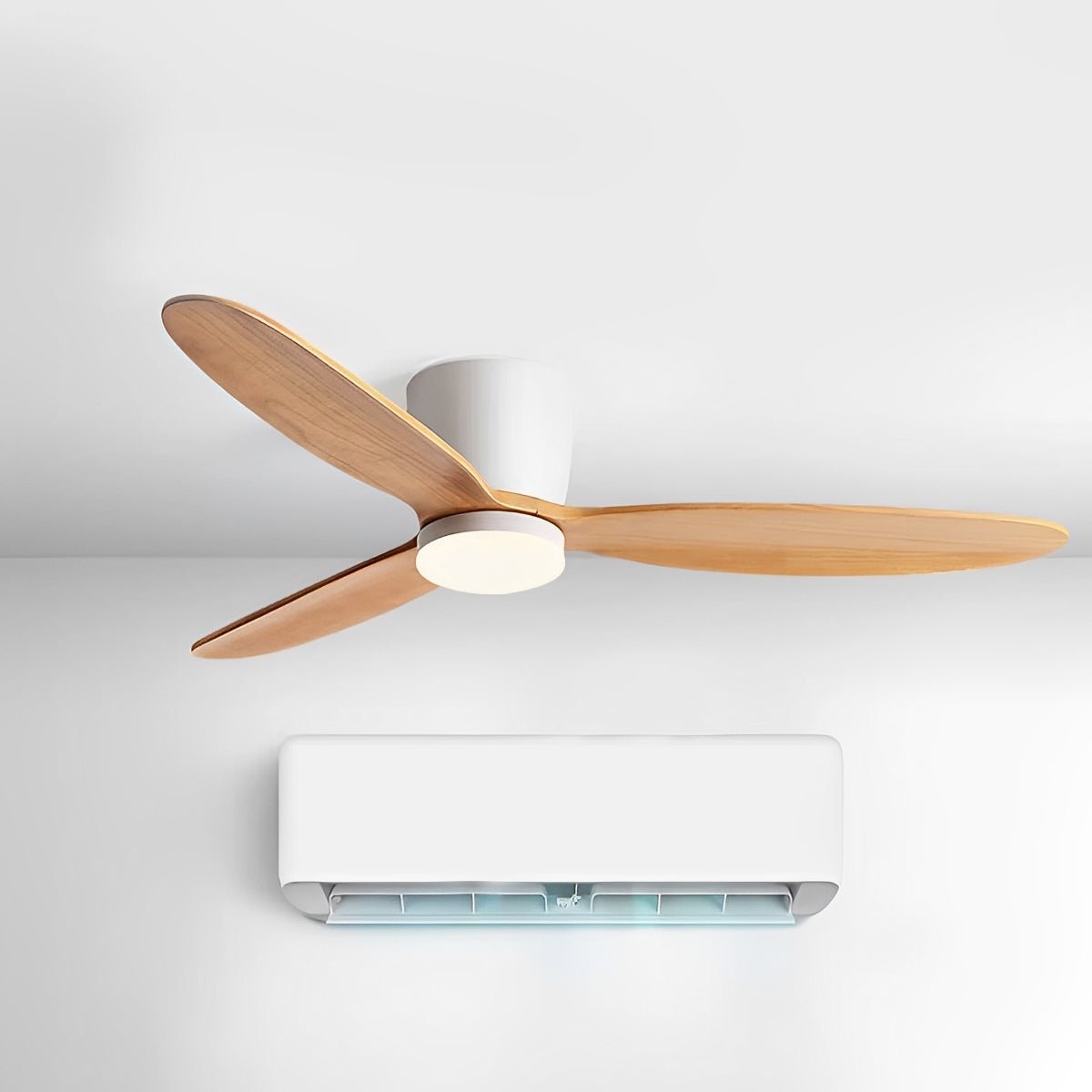 Ceiling Fan Wood Effect 142.0 cm White LED Living Room Quiet DC Motor Remote Control Scandinavian Ceiling Light | Thomler