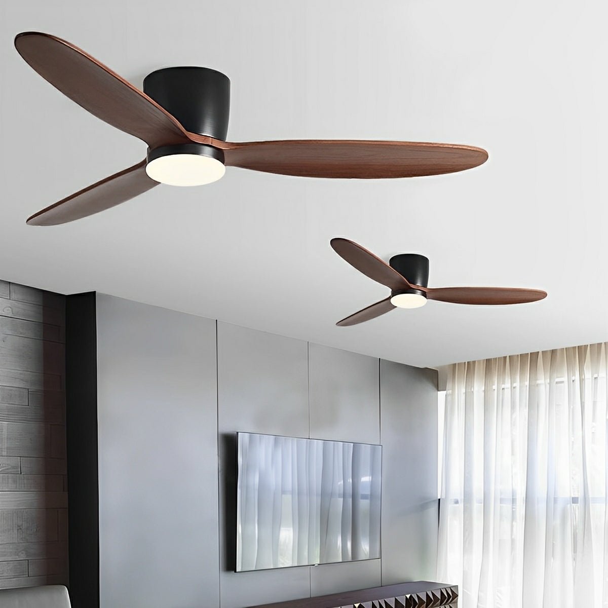 Ceiling Fan Wood Effect 142.0 cm White LED Living Room Quiet DC Motor Remote Control Scandinavian Ceiling Light | Thomler