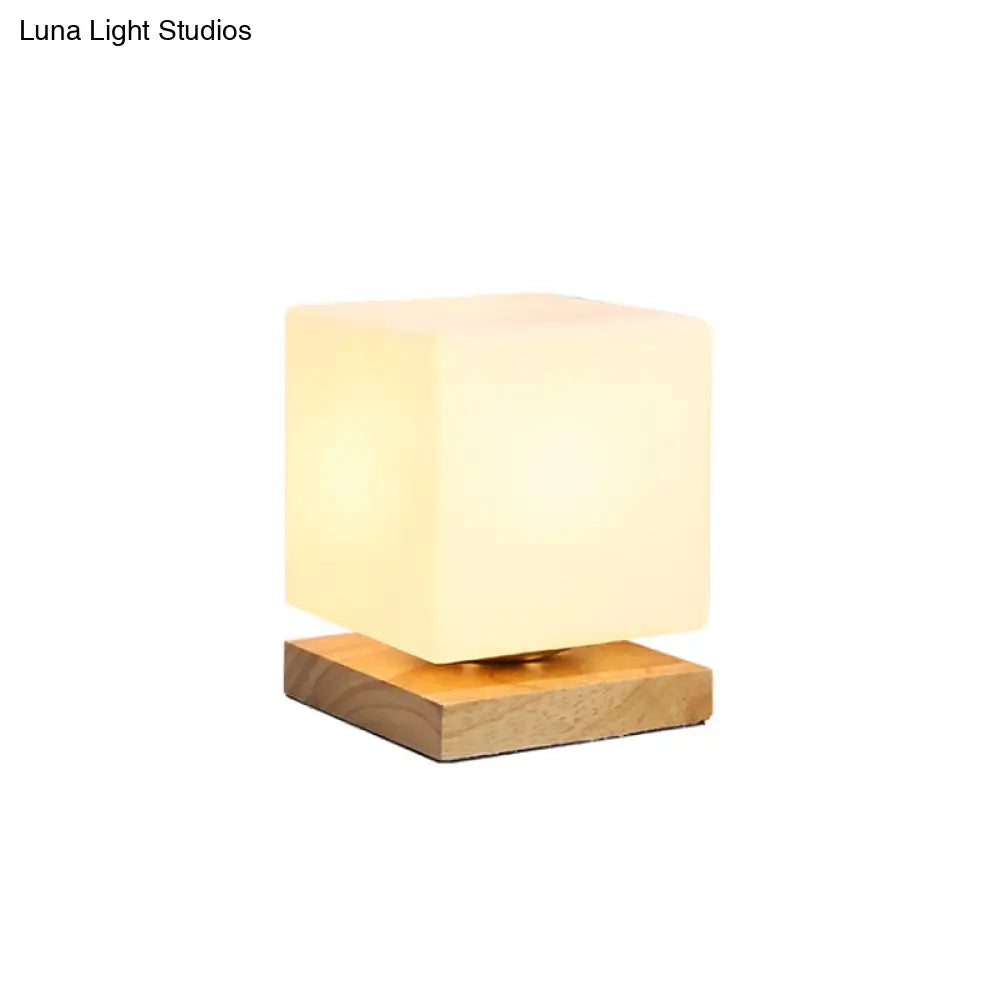 White Glass Reading Lamp with Wood Base - Single E26 Socket Floor Light for Bedroom Office Living Room | Thomler