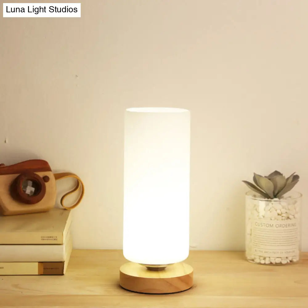 White Glass Reading Lamp with Wood Base - Single E26 Socket Floor Light for Bedroom Office Living Room | Thomler