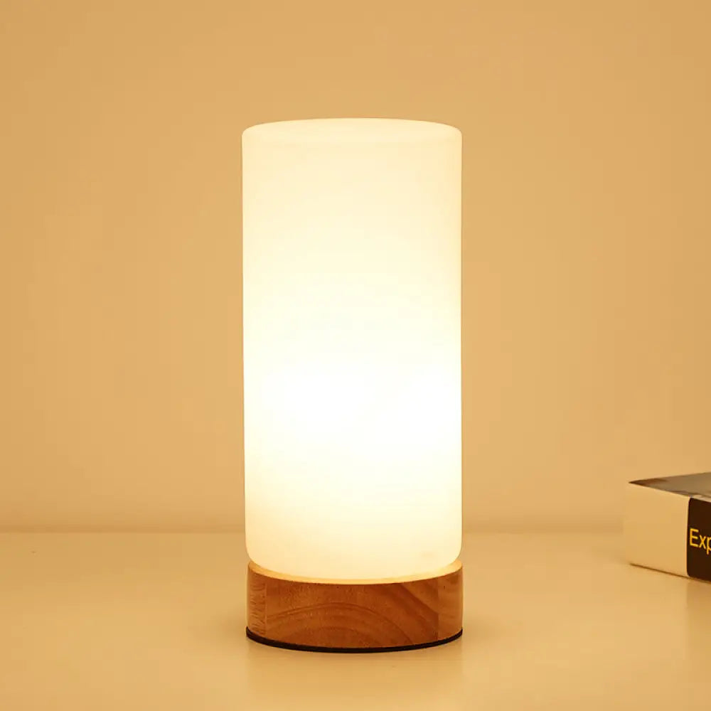 White Glass Reading Lamp with Wood Base - Single E26 Socket Floor Light for Bedroom Office Living Room | Thomler