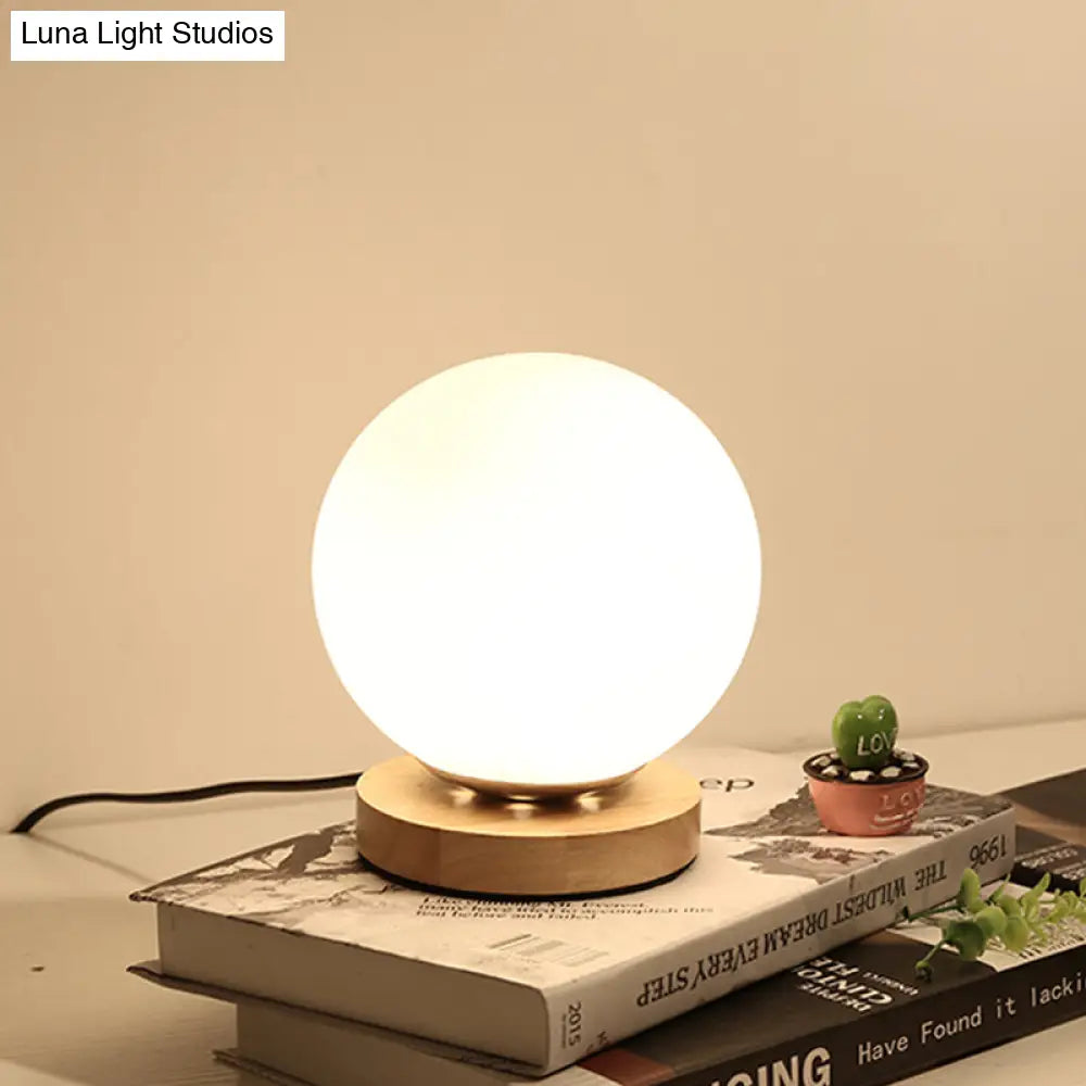 White Glass Reading Lamp with Wood Base - Single E26 Socket Floor Light for Bedroom Office Living Room | Thomler