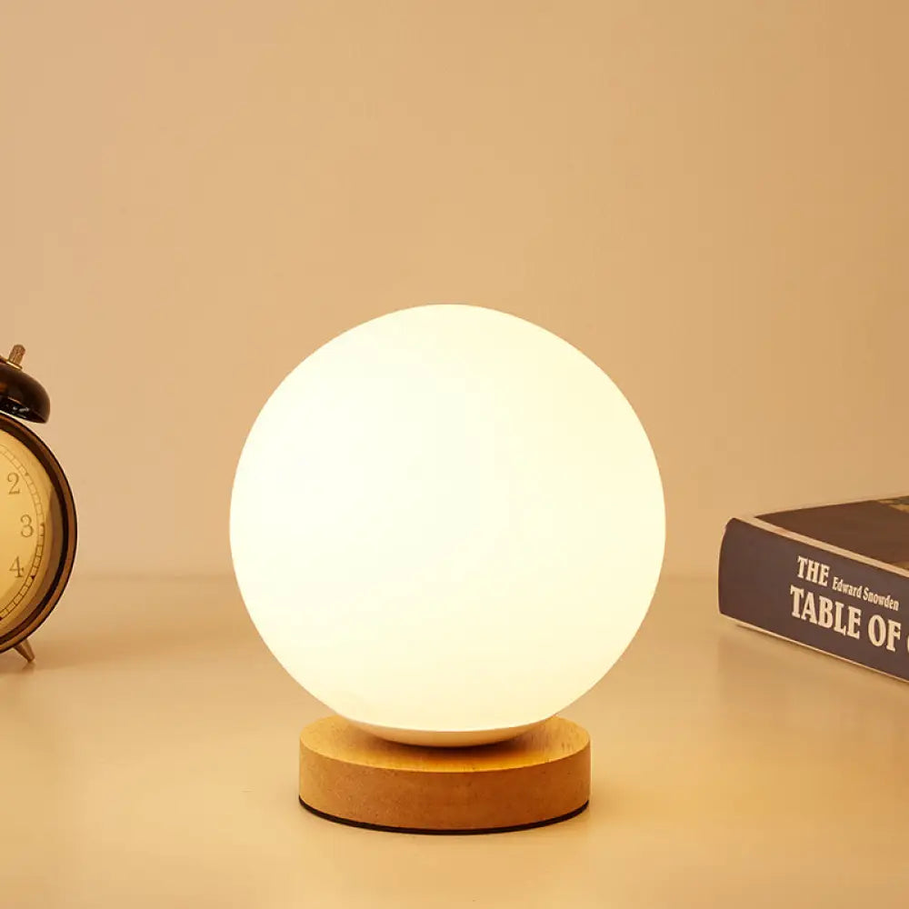 White Glass Reading Lamp with Wood Base - Single E26 Socket Floor Light for Bedroom Office Living Room | Thomler
