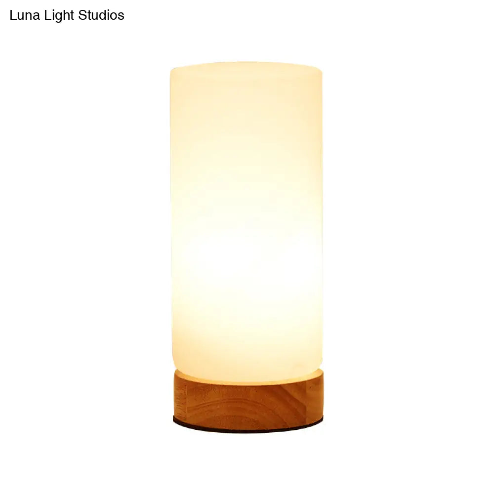 White Glass Reading Lamp with Wood Base - Single E26 Socket Floor Light for Bedroom Office Living Room | Thomler