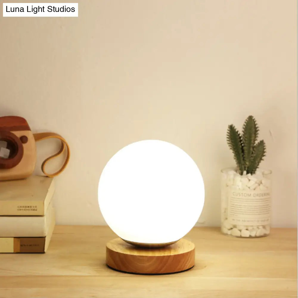 White Glass Reading Lamp with Wood Base - Single E26 Socket Floor Light for Bedroom Office Living Room | Thomler